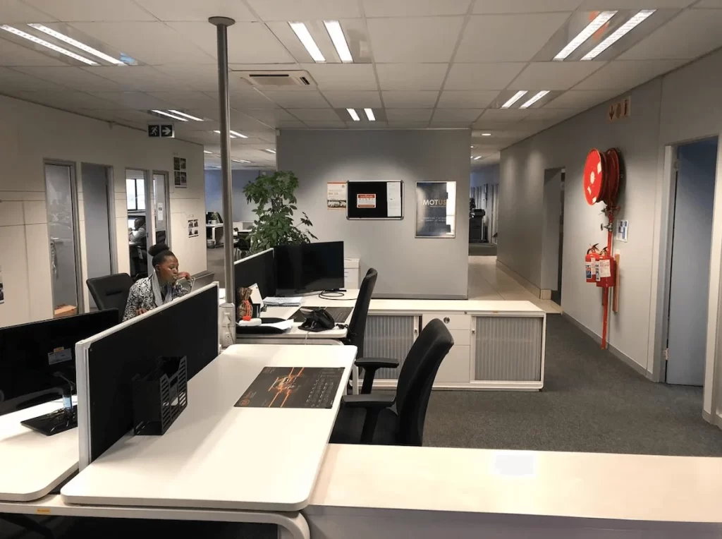 An office showing both ceiling and drywall installations