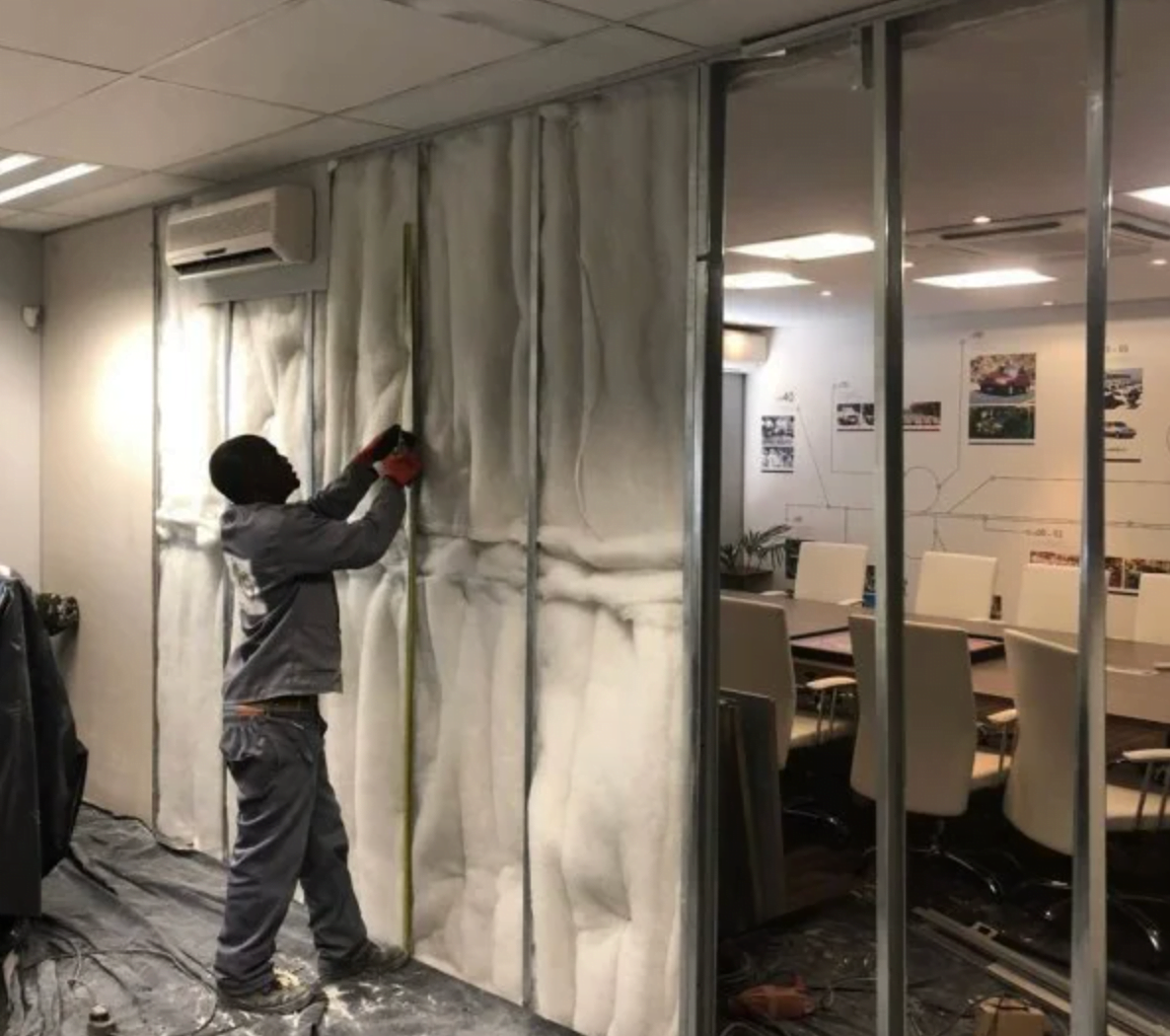 Sound proof Dry walling being installed